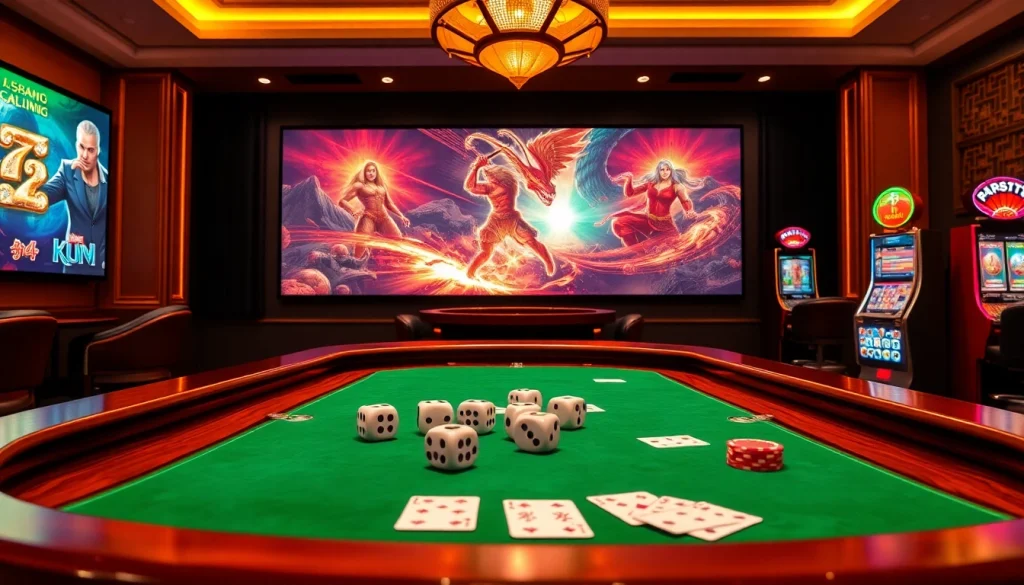 Experience the thrill of tai xiu at a luxurious online casino table with vibrant colors and enticing game elements.