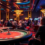 Excited players engaging in high-stakes poker at MM88 casino, surrounded by vibrant gaming elements.