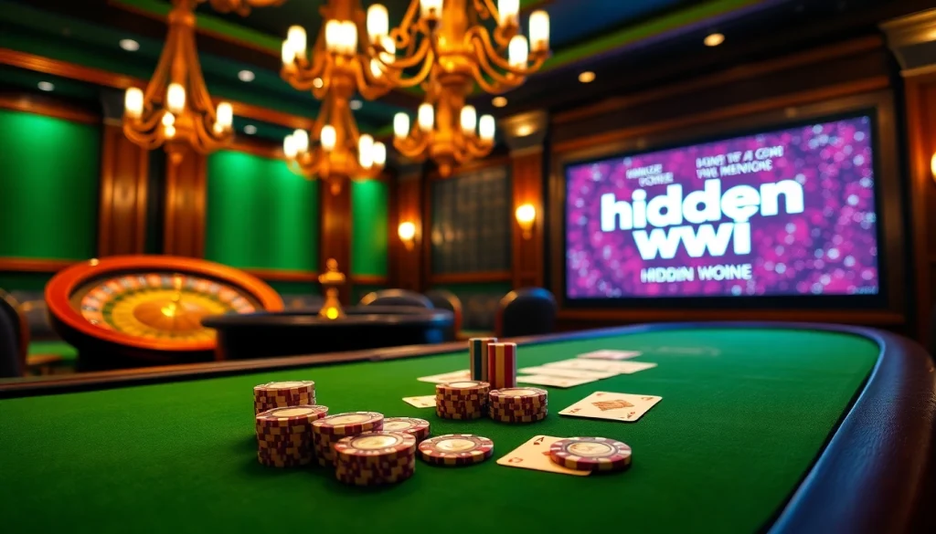 Play poker at a luxurious casino table with a hidden wiki theme.