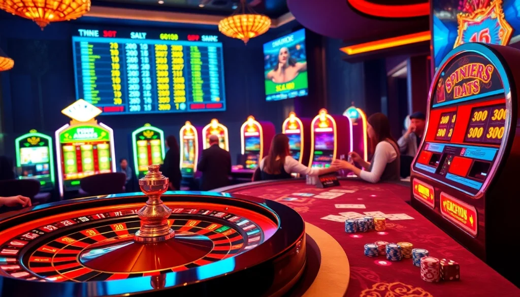 Players enjoy an exciting game at the casino with apiraja88-themed slot machines and roulette.