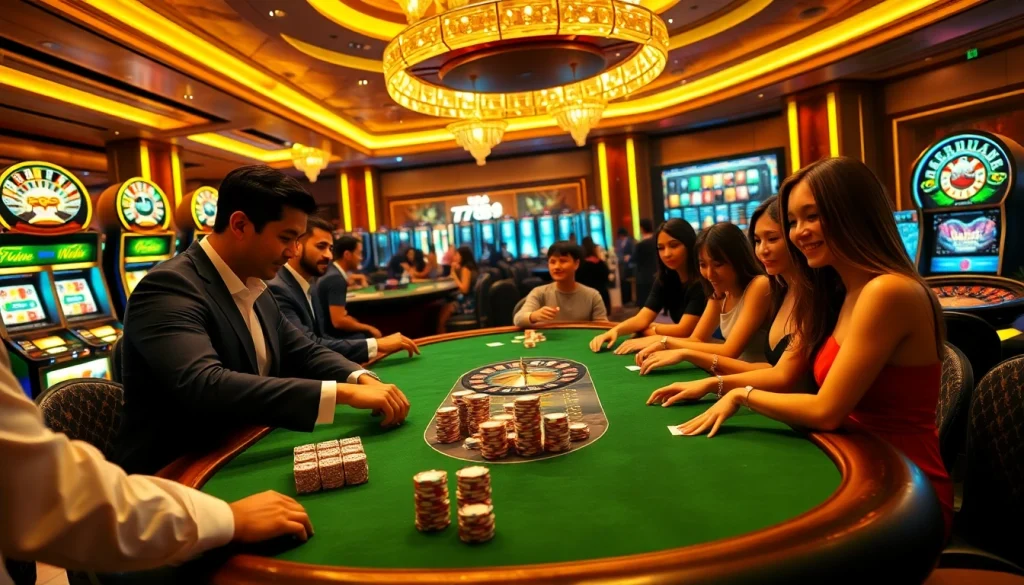 The vibrant casino table scene highlights players enjoying a high-stakes poker game at 789p with stylish decor and lively atmosphere.