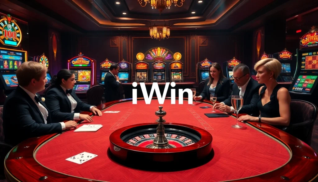 Experience the excitement of iWin with luxury casino elements and engaging game scenes.