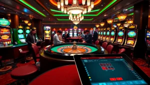 Experience the thrill of Luckywin at a vibrant casino with roulette and slot machines.