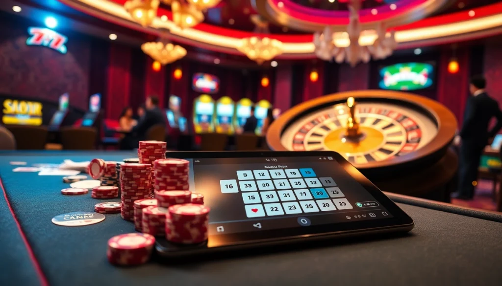 Experience high-stakes action at xin88 com's vibrant casino table and slot machines.