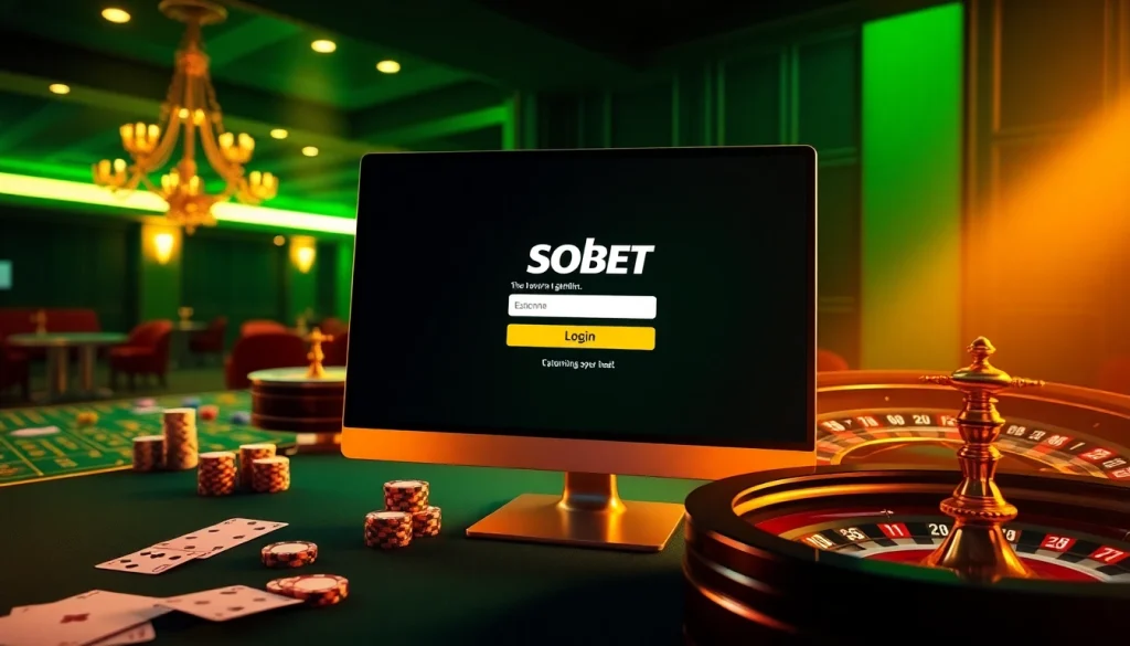 Experience seamless sbobet login in a luxurious online casino environment with dynamic tables and vibrant elements.