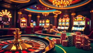 Experience the thrill of game tt88 with a lively casino scene featuring poker chips and roulette.