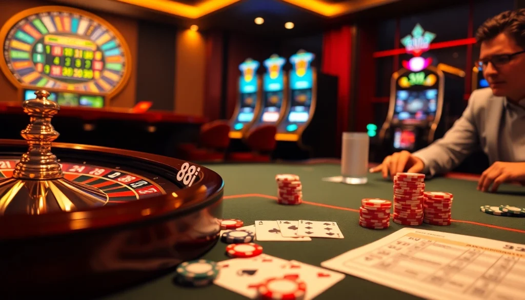 Engaged players betting at a high-stakes table showcasing the excitement of 88i casino gaming.