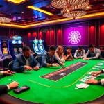 High-stakes poker action at KP88 casino, showcasing players and vibrant casino ambiance.