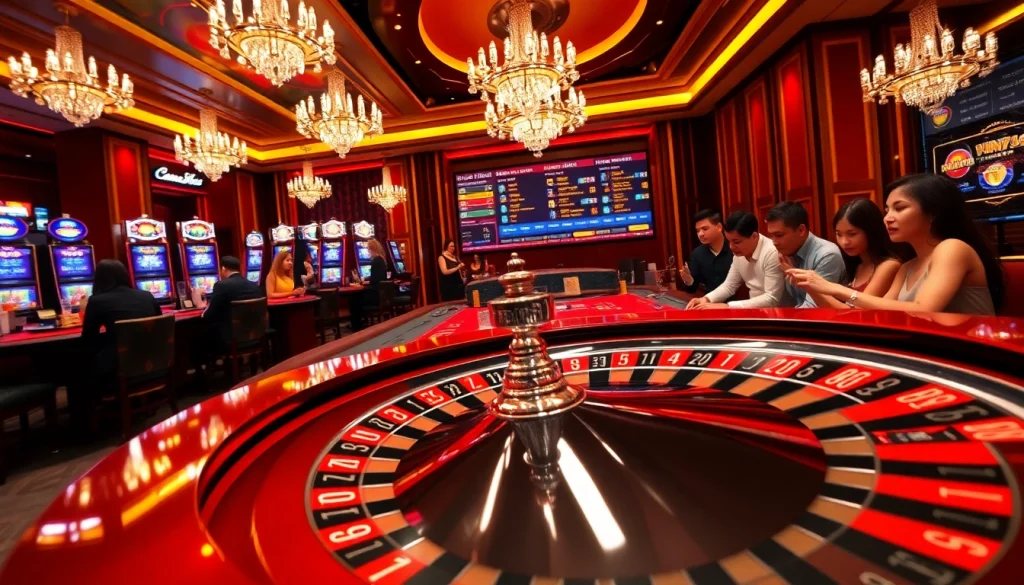 Experience the thrill at Vin777's luxurious casino with vibrant tables and exciting games.