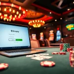 Engaging players at Onicplay login amid a vibrant casino atmosphere showcasing poker chips and slot machines.