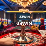 Exciting casino action featuring 33WIN players at roulette and slot machines, highlighting thrilling bets and wins.