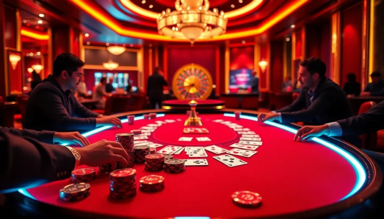 Intense poker action at an S8 casino table with vibrant colors and high stakes.