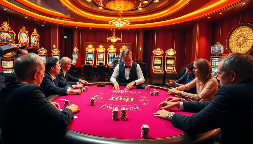 Engaged gamblers placing bets at a lively poker table, inspired by ok8386.com.