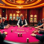 Engaged gamblers placing bets at a lively poker table, inspired by ok8386.com.