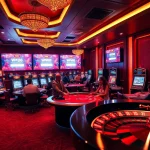 Experience the excitement of WW88 đăng nhập with players engaged at a luxurious casino scene featuring vibrant slot machines and poker tables.