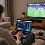 Engaging in live betting on vaobet while watching sports at home, creating a thrilling atmosphere.