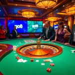 Enjoy a thrilling game of poker at go88 casino, featuring vibrant chips and a roulette wheel.