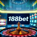 188bet offers thrilling online gambling experiences with vibrant casino visuals of roulette, poker chips, and slots.