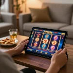Engaging in thrilling gameplay on 777vip online casino tablet with vibrant slot machines.