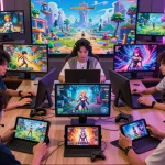 Players enjoying engaging porngames on mobile devices in a vibrant digital landscape.