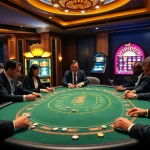 Experience POWERNET strategies at a luxurious poker table in a vibrant casino atmosphere.