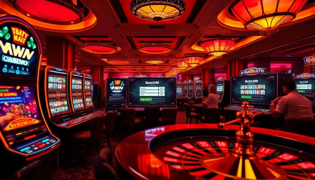 Experience the thrilling batman138 login in a vibrant casino scene with engaging slot machines and players celebrating wins.