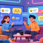 Engaging AI chat nsfw conversation with a vibrant animated character in a lively digital environment.