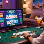 Bong99 online casino gaming scene with player enjoying baccarat on desktop.