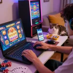 Pemain yang terlibat menikmati slot gacor hari ini di sudut permainan yang nyaman dengan grafik yang mencolok.