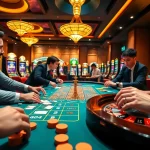 Xocdia88 players enjoying a thrilling game at a vibrant casino table with colorful chips and cards.