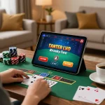 Player experiencing an exciting live dealer blackjack game on net88 in a cozy home setting with chips and cards visible.