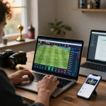 Person engaged in live sports betting on soc88 in a modern workspace.