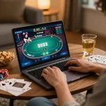 Alev players engaged in an online poker game at home, showcasing the personal gaming experience.