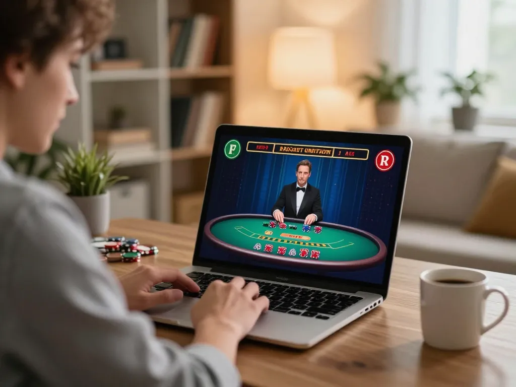 Engaging in live dealer blackjack on ww88, showcasing focused gameplay in a cozy home environment.