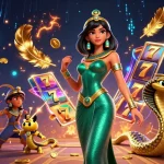 Spin the slot reels with enticing symbols in a vibrant casino-themed scene