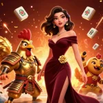 Experience the thrills of beste online casino with this captivating 3D illustration of a glamorous woman and a golden rooster warrior.