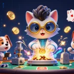 Joacă jocuri casino poker cu cățelul de laborator și pisica savantă la o masă plină de cipuri și câștiguri