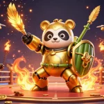 Experience epic gaming at J188 with a golden panda piloting a dynamic fighting robot in a vibrant casino.