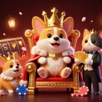 Experience the thrill of credit card casino sites with a royal corgi and vibrant gaming elements in this rich illustration.