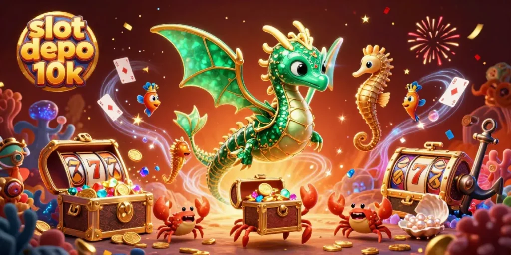 Experience thrilling victories with slot depo 10k, featuring vibrant sea creatures and magical treasure.
