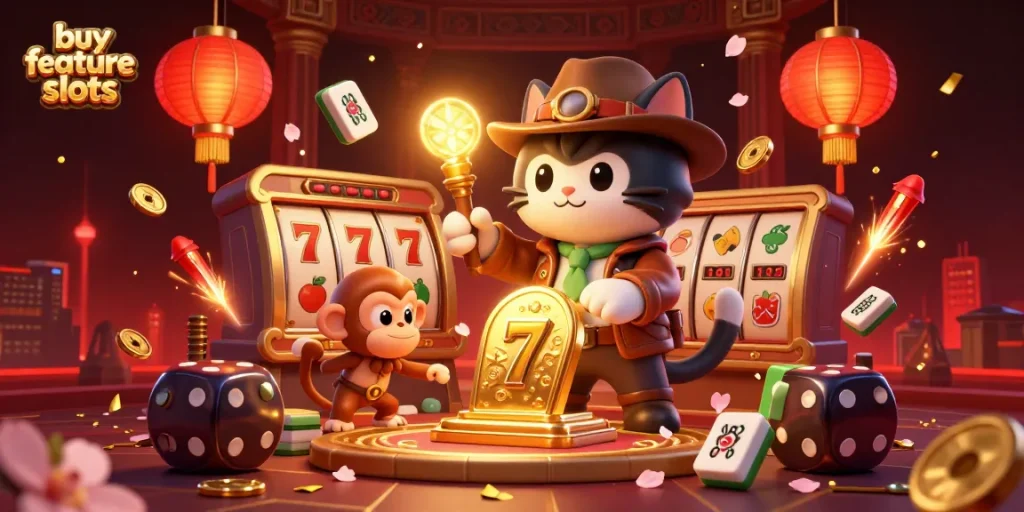 Play buy feature slots with dynamic visuals and exciting gameplay elements featuring lucky symbols.