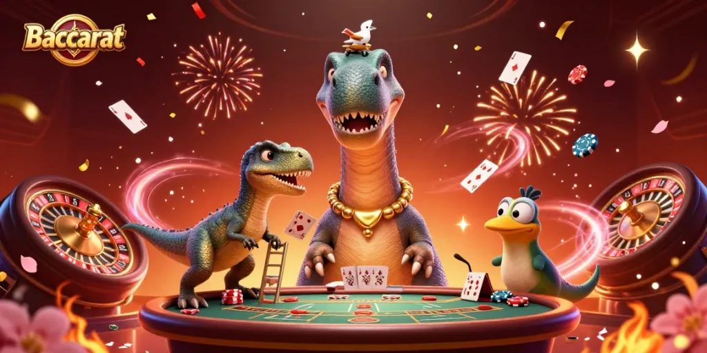 Baccarat players enjoy an exciting game in a lively casino scene filled with vibrant colors and dynamic gameplay.