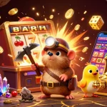 Explore exciting slot games with a treasure hunting mole and golden jackpots in this vibrant illustration.