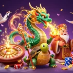 Tải Sunwin with an emerald jade dragon, lucky cranes, and casino elements shining through