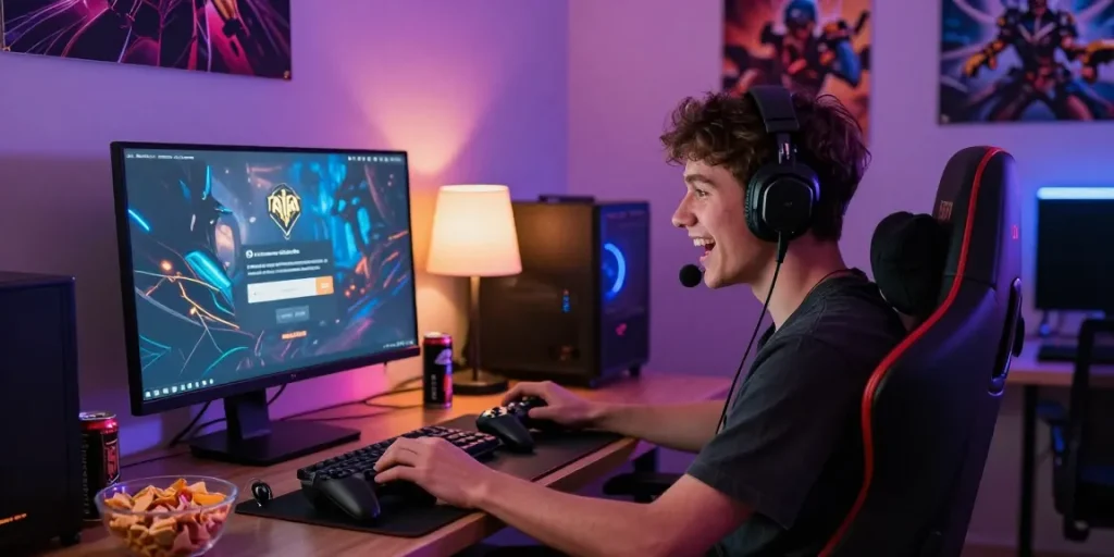 Engaged user accessing Raja Game login interface in a vibrant gaming setup.