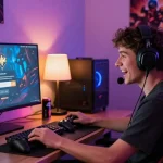 Engaged user accessing Raja Game login interface in a vibrant gaming setup.