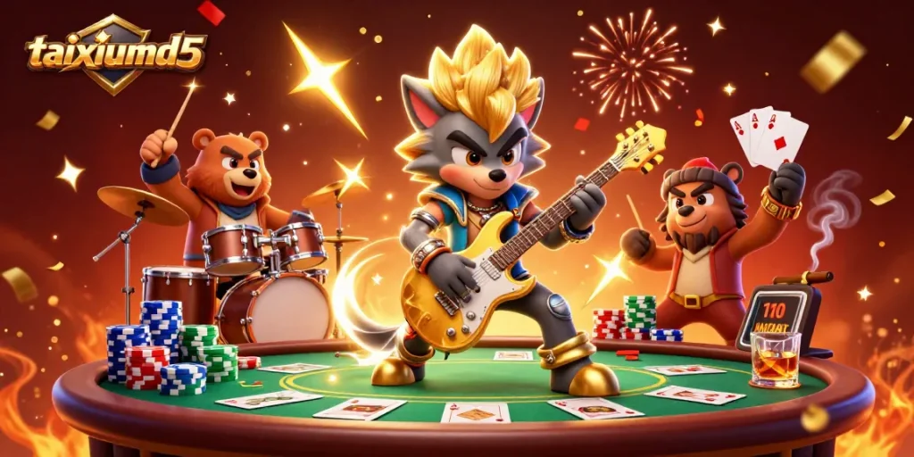 Experience thrilling gameplay with taixiumd5 at a vibrant casino stage with poker elements.