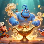 Vznemirljiva scena boomerang casino z geniejem, resnično srečanje iger in sreče.